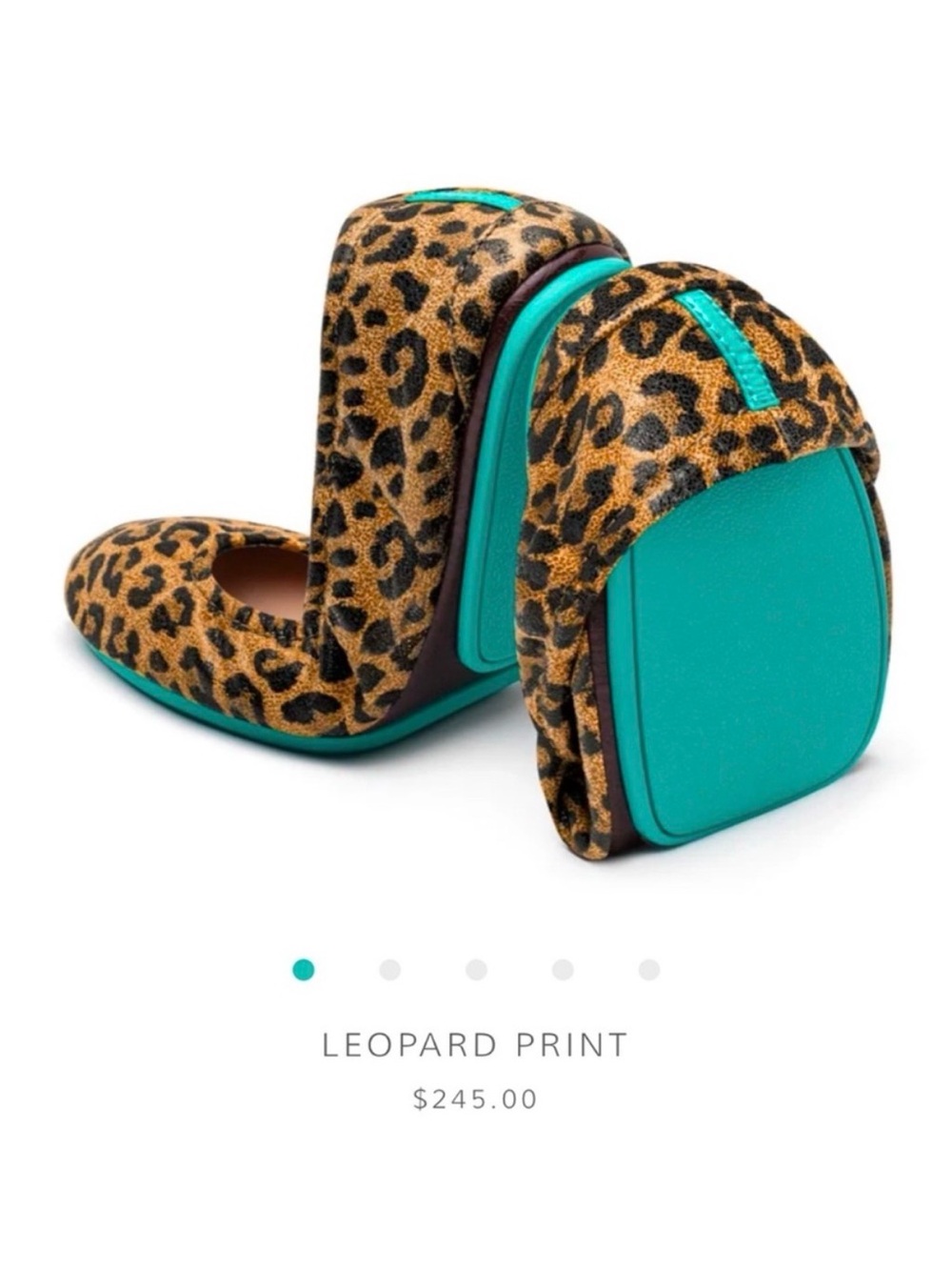 Tieks Leopard Print Ballet Flats with Teal Sole Size 9
